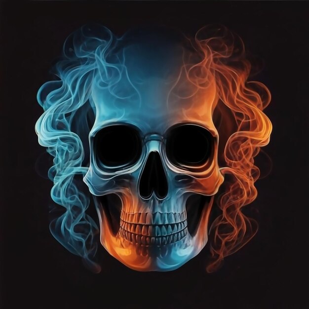Zdjęcie czaszka akwarelowa z dymem na czarnym tle