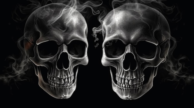 Zdjęcie czaszka i dym na czarnym tle pojęcie ai generatywnej śmierci