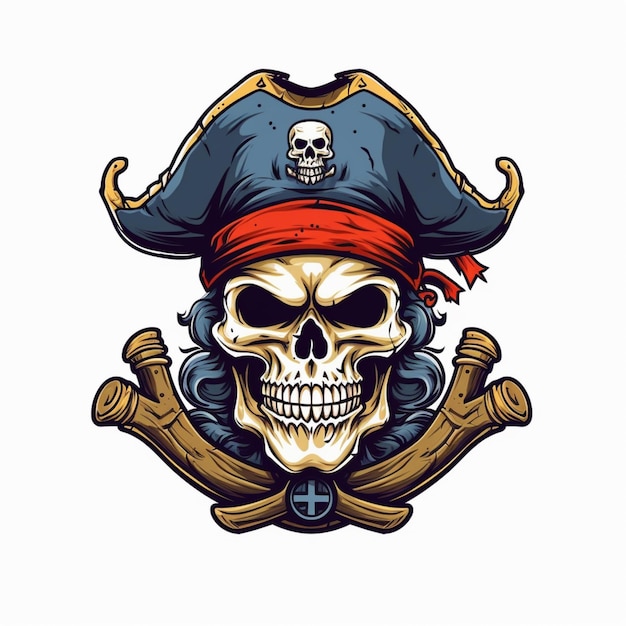 czaszka pirata z kapeluszem i dwoma skrzyżowanymi mieczami generatywną ai