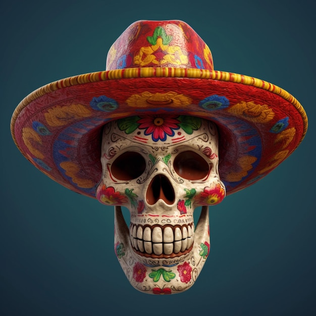 Czaszka ubrana w meksykańskie sombrero