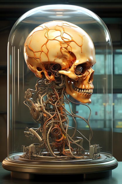 Zdjęcie czaszka w szklanej skrzynce