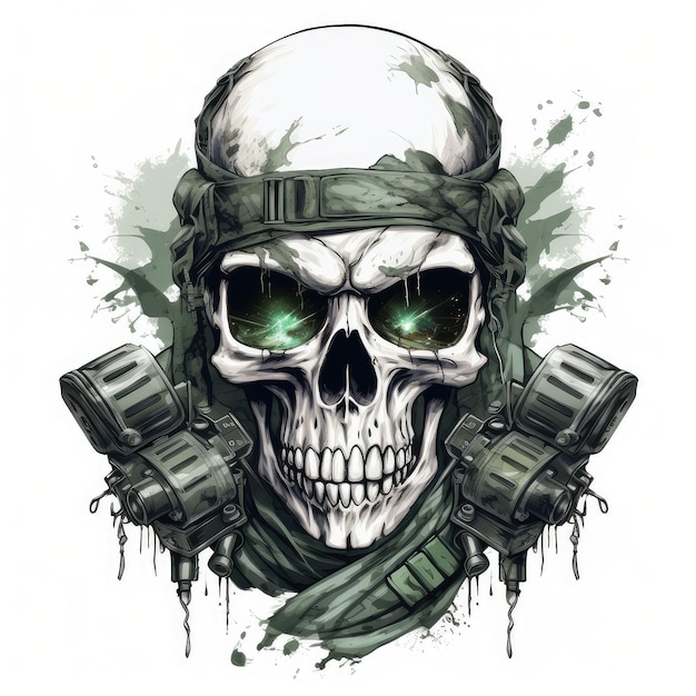 Zdjęcie czaszka wojskowa w beretce t-shirt koncepcja wydruku ai generative