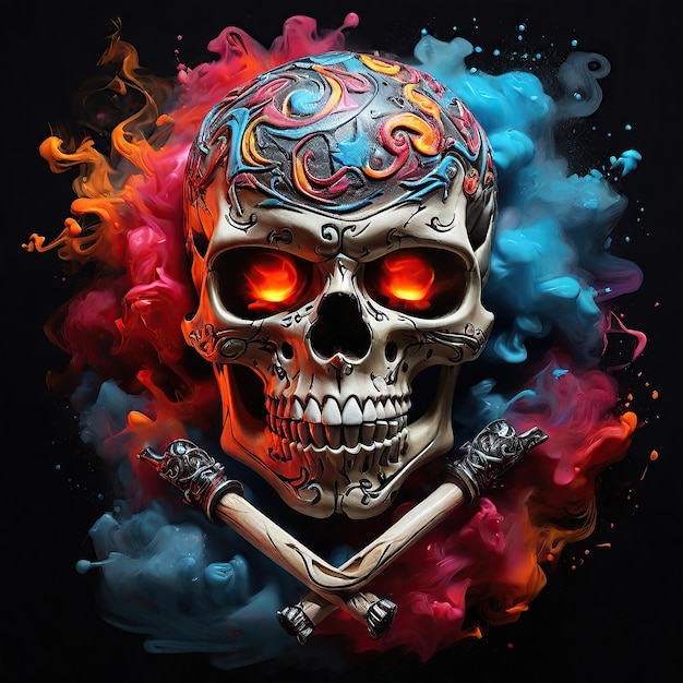 Zdjęcie czaszka z bronią czaszka i krzyż w stylu colorful rock hd