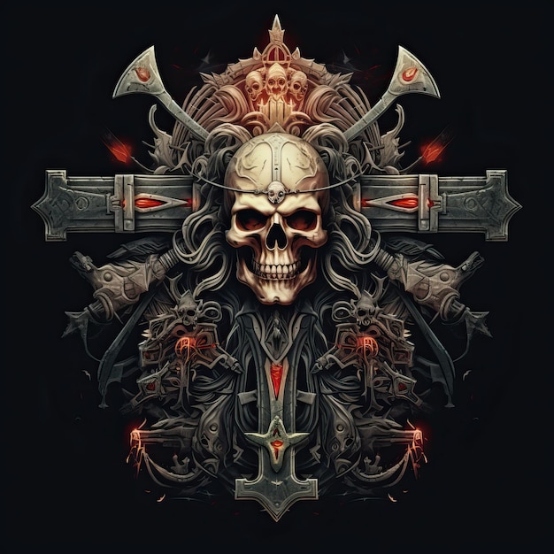 czaszka z bronią czaszka i krzyż w stylu realizmu militarystycznego retro rock obraz hd