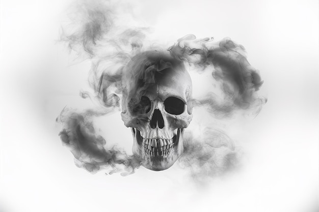 Zdjęcie czaszka z czarnym dymem na białym tle