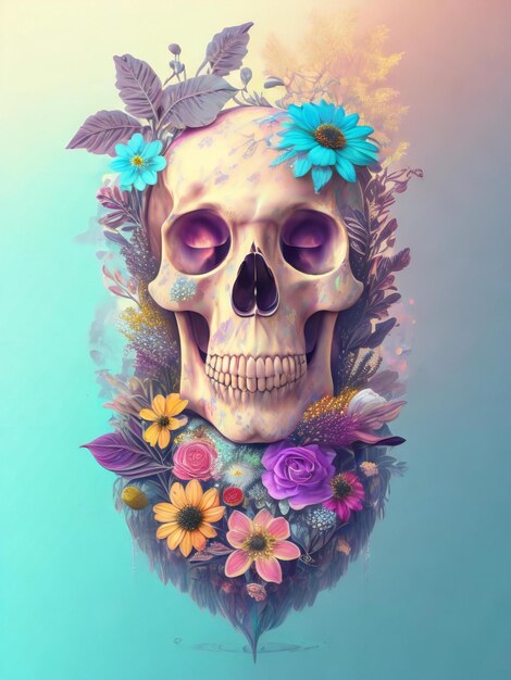 czaszka z kwiatem