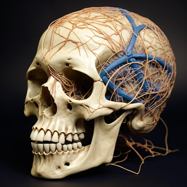 Zdjęcie czaszka z niebieskim znakiem pośrodku