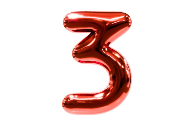 Czcionka balonowa metaliczna czerwona liczba 3 wykonana z realistycznego balonu z helem, ilustracja Premium 3d.