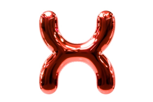 Czcionka balonowa metaliczna czerwona litera X wykonana z realistycznego balonu z helem, ilustracja Premium 3d.