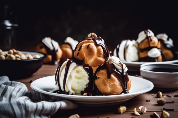 Zdjęcie czekolada drizzled profiteroles beige tones