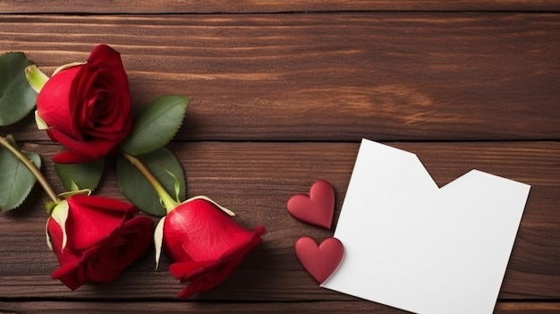 Czekolada w kształcie serca i róża na drewnianym stole