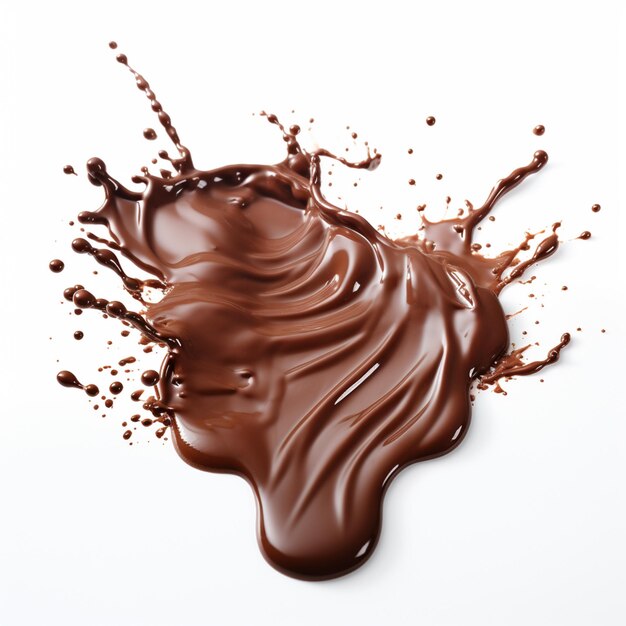 czekoladę wylewa się na białą powierzchnię z białym tłem generatywnym AI