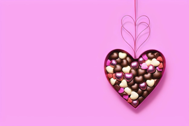 Czekoladki Love Hearts na różowym tle Miejsce na tekst na Walentynki Generative AI