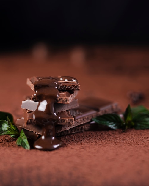 Zdjęcie czekoladowe kwadraty z syropem