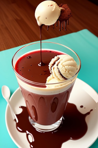 Zdjęcie czekoladowe lody w rożku ciasto podwieczorek przekąska pyszny pyszny napój tapeta tło
