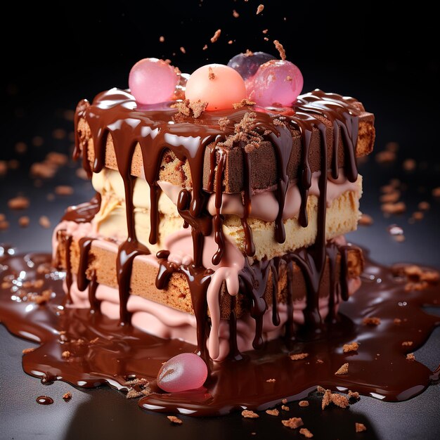 Czekoladowy deserowy tort i gofr z polewą czekoladową