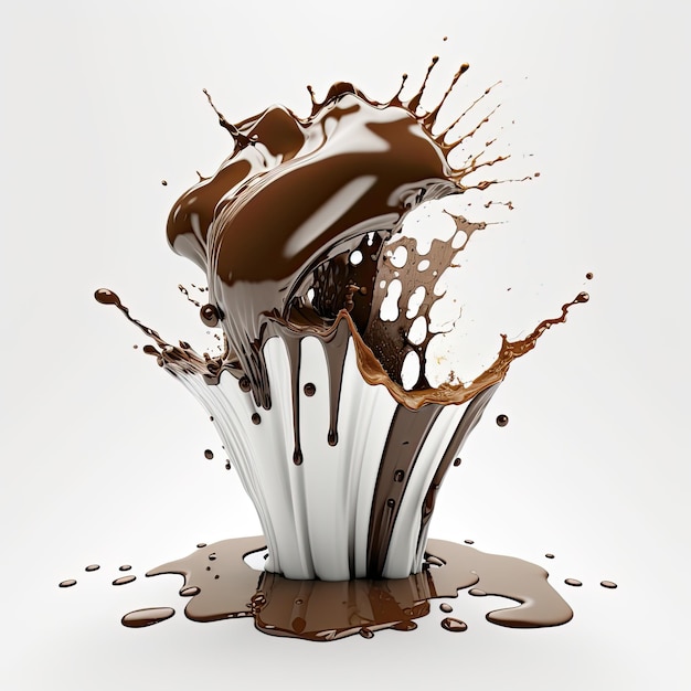 Czekoladowy i biały płyn przelewający się do pojemnika z czekoladą.