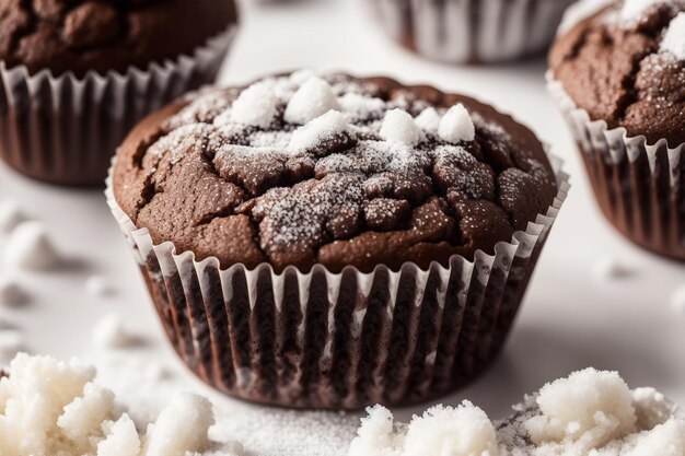 Czekoladowy muffin z posypką cukru na wierzchu