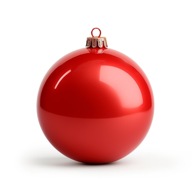 Czerwona błyszcząca świąteczna sfera na białym tle