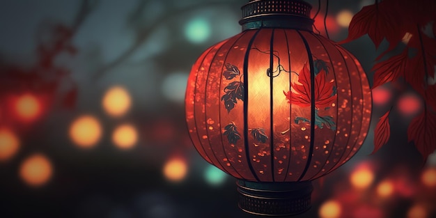 czerwona chińska latarnia z niewyraźnym tłem