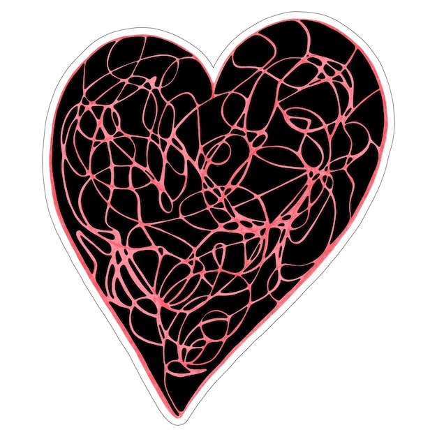 Zdjęcie czerwona i czarna naklejka na serce narysowana ołówkiem kolorowym znak światowego dnia serca symbol walentynek