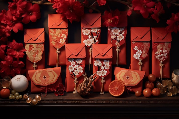 Czerwona koperta chińska na Nowy Rok stworzona za pomocą sztucznej inteligencji generatywnej