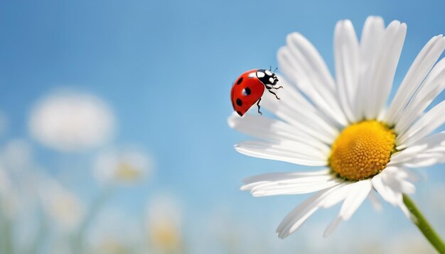 Czerwona Ladybird Na Kwiecie Rumianku Macro