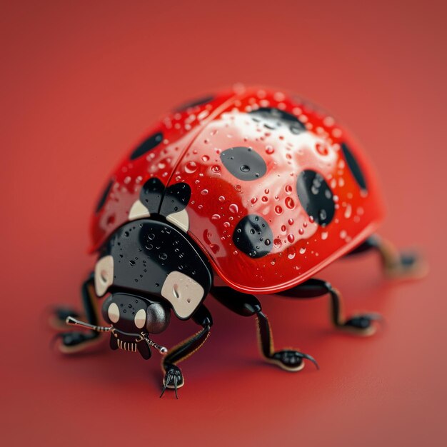 Czerwona ladybug z czarnymi plamami