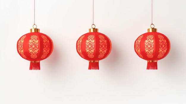 Czerwona latarnia wisząca wysoko w białym prostym chińskim wzorze na tle prostym