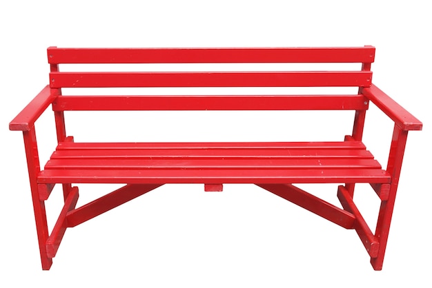 Czerwona ławka na białym tle nad białym