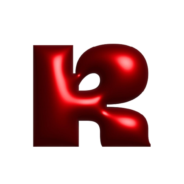 Zdjęcie czerwona metalowo błyszcząca odblaskowa litera r ilustracja 3d