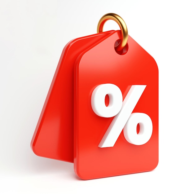 Zdjęcie czerwona metka z ceną z symbolem procentu dla marketingu sprzedaży na białym tle biznesowy e-commerce i koncepcja zakupów online renderowanie ilustracji 3d