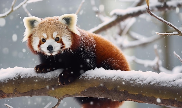 Czerwona panda na śnieżnej gałęzi generatywnej ai