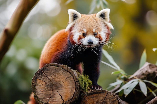 Czerwona panda w zniszczonym lesie bambusowym Problem wylesiania zagraża dzikiej przyrodzie ratując Ziemię