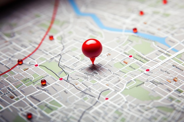 Zdjęcie czerwona piłka na mapie miasta