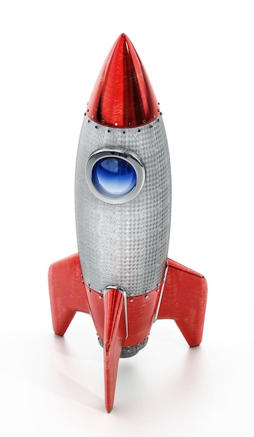Zdjęcie czerwona rakieta vintage na białym tle