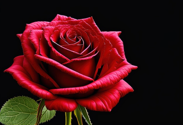 Czerwona róża jest pokazana na czarnym tle.