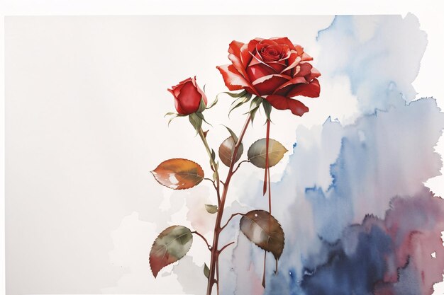Czerwona róża kwiat tło akwarela ilustracja botaniczna sezon wiosenny