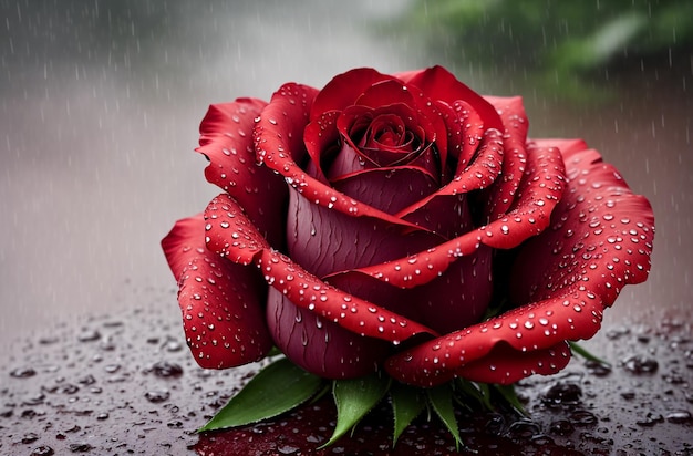 Czerwona róża w deszczu Generacyjna sztuczna inteligencja