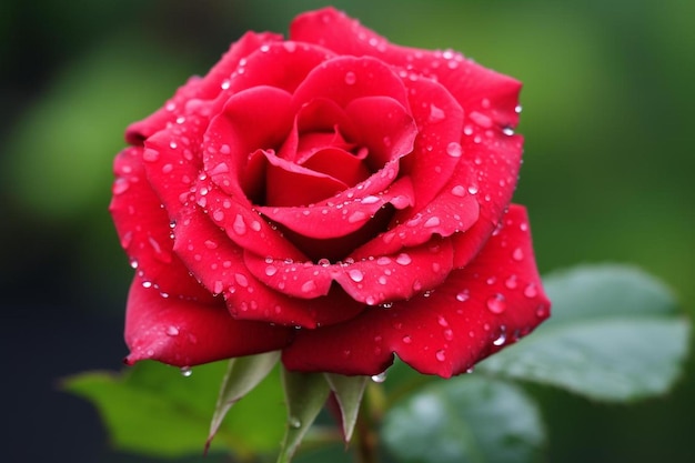 Czerwona róża z kropelami wody i kropelkami wody