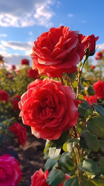 czerwona róża z niebem na tle