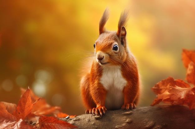 Czerwona wiewiórka w jesiennej naturze
