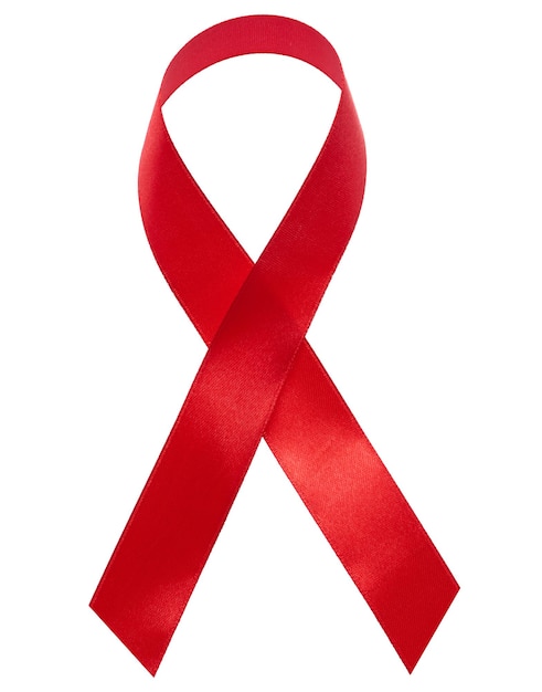 Czerwona wstążka świadomości wstążka symbol solidarności osób żyjących z HIV lub AIDS