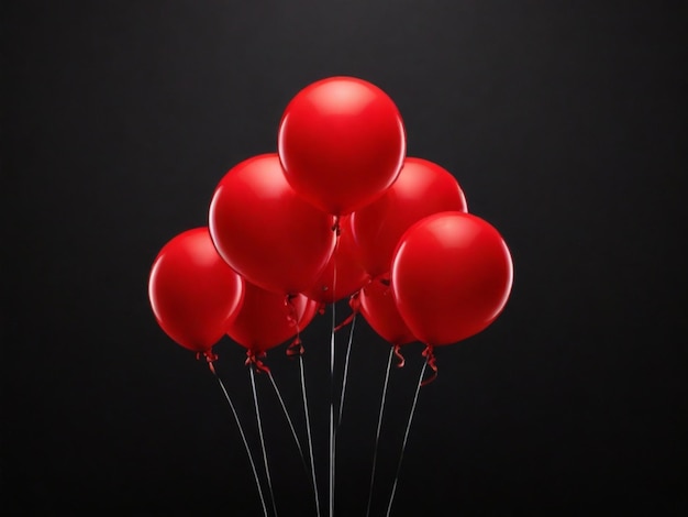 Zdjęcie czerwone balony i czerwony łuk na czarnym tle pusta przestrzeń dla tekstu koncepcja