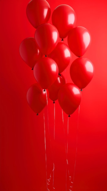 Zdjęcie czerwone balony na czerwonym tle dzień walentynek kopiuj przestrzeń