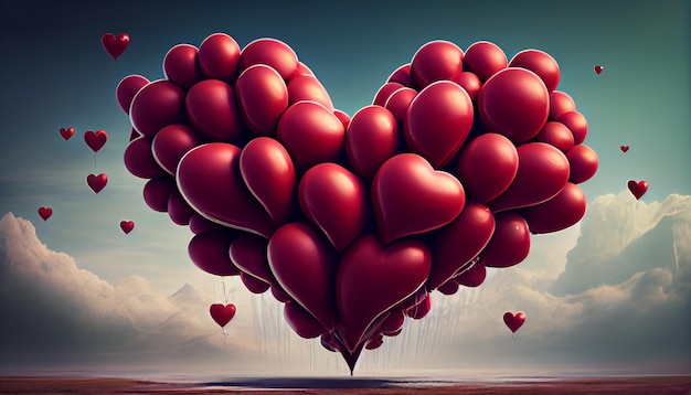 Czerwone balony na kolor tła Ilustracja 3D Walentynki 14 lutego miłość