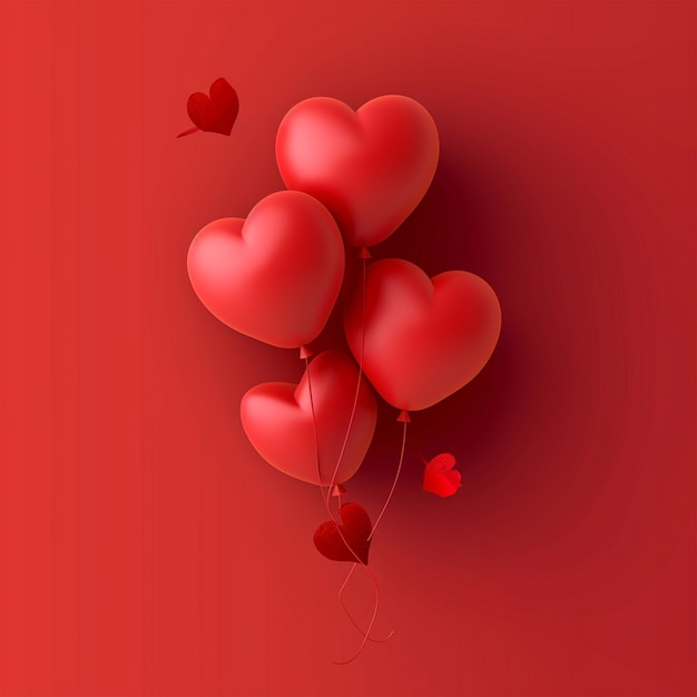 Czerwone balony w kształcie serca na czerwonym tle post w mediach społecznościowych na Dzień Walentynek
