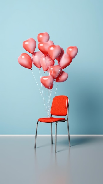 Czerwone balony w kształcie serca na krześle