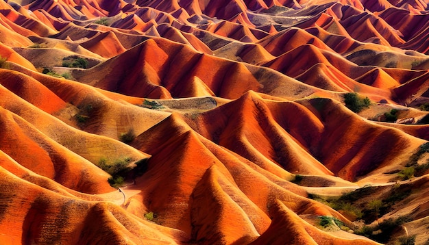 czerwone góry w pustynnym pagórkowatym, pełnym piasku. abstrakcyjne tło