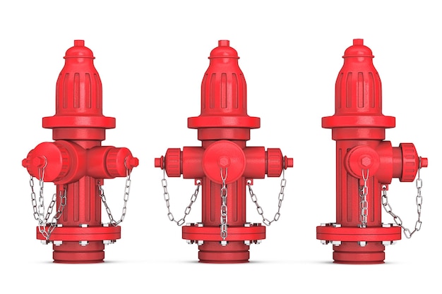 Czerwone hydranty na białym tle renderowania 3d